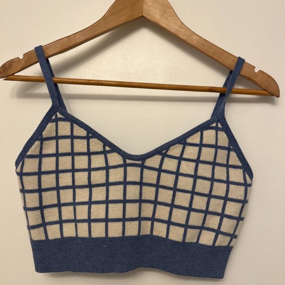 OAK + FORT | Oak Fort Blue And White Knit Crop Top - Picture 2 of 3